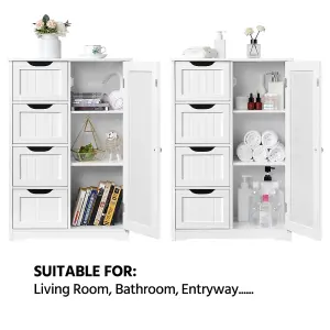 Yaheetech White Wooden Freestanding Bathroom Cabinet with 4 Drawers and Cupboard