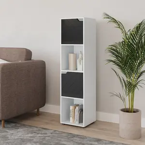 URBNLIVING 119cm Height White Wooden Cube Bookcase with Black Line Door Display Shelf Storage Shelving Cupboard