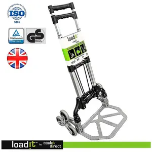 LoadIt 70KG Stair Climber Folding Trolley Sack Truck Barrow, Hand Truck, Bungee Cord, 6 Rubber Wheels ISO & TUV GS Certified.