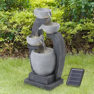 Solar Powered Garden Water Fountain Rockery Decor with Warm Light 64cm H