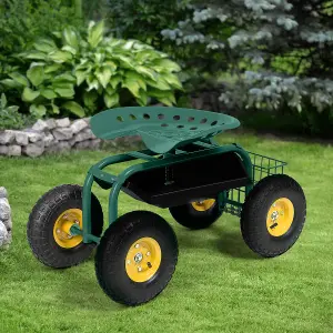 Costway 360 Swivel Rolling Gardening Cart Adjustable Height Wagon Scooter Garden Seat