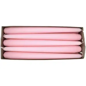 Tapered Dinner Candles, Pack of 10, Unscented, Long Burning Time, 24 cm / 19.45" (Rosy, Matt)