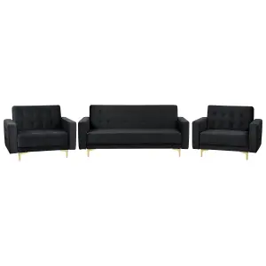 Modular Velvet Living Room Set Black ABERDEEN