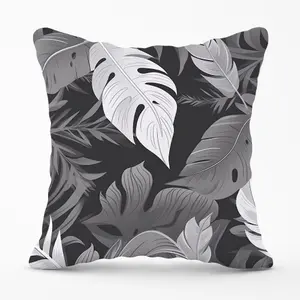 Black White Tropical Leaves Cushions 60cm x 60cm