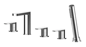 Deck Mounted Round 5 Tap Hole Bath Shower Mixer Tap with Shower Kit - Chrome