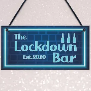 Lockdown Bar Blue Neon Effect Theme Home Bar Sign Quarantine Gift Gift