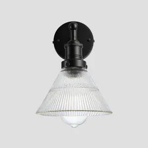 Industville Brooklyn Glass Funnel Wall Light, 7 Inch, Black Holder