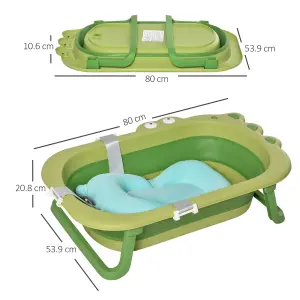 HOMCOM Baby Bath Tub for Toddler Foldable w/ Baby Cushion for 0-3 Years Green