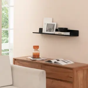 Yung Solid Wood Wall Shelf Living Bedroom Kitchen Wall Mounted Floating Shelves in Black - Large