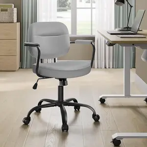 SONGMICS Ergonomic Office Chair, Swivel, Faux Leather, Individual Armrests, Adjustable Height, Tilt Function, Dove Grey