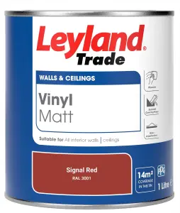 Leyland Trade Vinyl Matt Walls & Ceilings Emulsion Paint Signal Red (RAL 3001) 1L