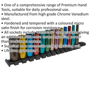 13-Piece Multi-Color Deep Socket Set - 1/4" Metric Square Drive with 6-Point WallDrive Technology