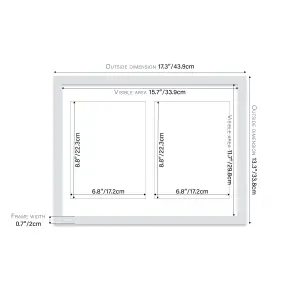 16x12 Inch 2 Opening Photo Collage Frame, Display Two 9x7 Inch Photos, Multi Aperture Family Picture Frame, Light Grey