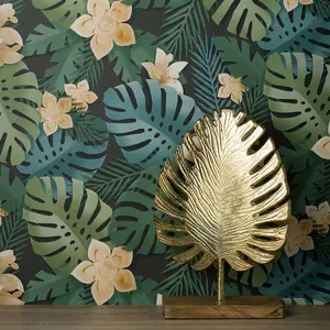 Dimensions Tropical Wallpaper Green / Mustard Fine Decor FD4231