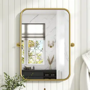 Metal Rectangular Decorative Wall Mounted Mirror in Gold