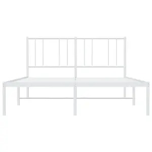 Berkfield Metal Bed Frame with Headboard White 120x190 cm 4FT Small Double