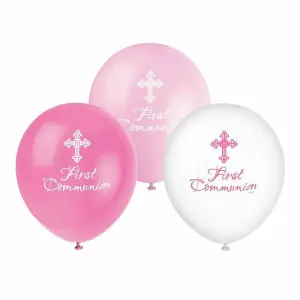 Unique Party Latex Radiant Cross First Holy Communion Balloons (Pack of 8) Pink/White (One Size)