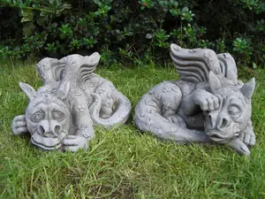 Pair of Large Sleepy Dragons Garden Statuary