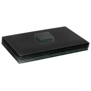 Harbour Housewares - Glass Placemats & Coasters Set - 50cm x 40cm - Black - 12pc