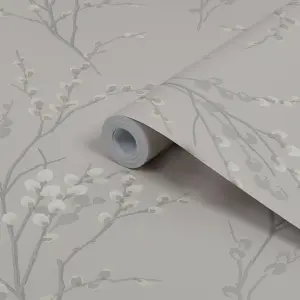 Laura Ashley Willow Dove grey Floral Smooth Wallpaper Sample