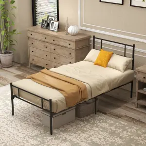 HOMCOM Single Metal Bed Frame w/ Headboard and Footboard, Underbed Storage Space