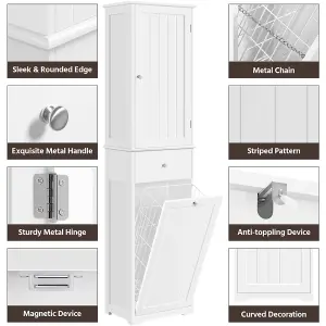 Yaheetech White Freestanding Bathroom Cabinet with Laundry Basket and Storage Shelves