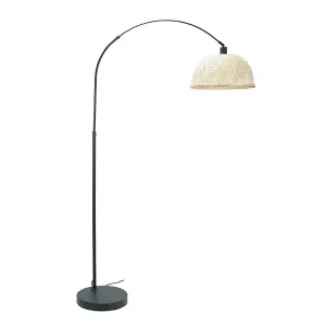 ValueLights Louis Black Arched Curved Floor Lamp with Bamboo Dome Lamp Shade