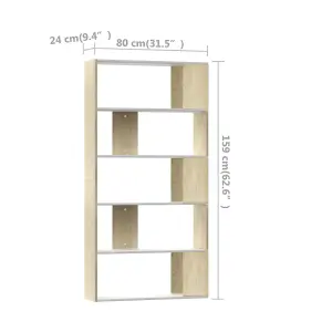 Berkfield Book Cabinet/Room Divider White and Sonoma Oak 80x24x159 cm Engineered Wood