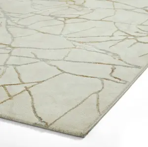 Ivory/Gold Abstract Modern Luxurious Easy to Clean Rug for Living Room Bedroom and Dining Room-120cm X 170cm