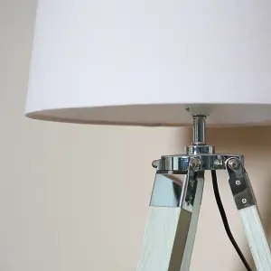 ValueLights Clipper Modern Distressed Wood and Silver Chrome Tripod Table Lamp with Pink Light Shade