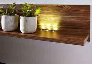 Wall Shelf Panel LED Lights 200cm 2m Display Storage Medium Oak Effect Unit Gent