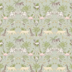 furn. Serengeti Sage Green Animal Printed Wallpaper Sample