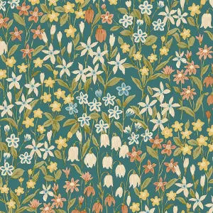 Grandeco Ciara Floral Teal Wallpaper Flowers Naturistic Paste The Wall Vinyl