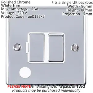 2 PACK 13A DP Switched Fuse Spur & Flex Outlet CHROME & White Isolation