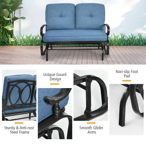 Costway 2 Seater Outdoor Bench Swing Glider Chair Loveseat W/ Comfortable Cushions