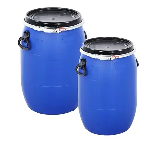 Large 60L Plastic Blue Open Top Food Grade Keg Barrel Storage Drums With Ring Latch & Lid