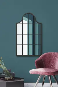 MirrorOutlet Arcus - Black Metal Framed Arched Wall Mirror 41" X 24" (104CM X 62CM)