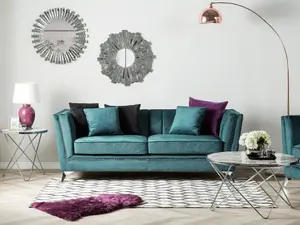 3 Seater Velvet Fabric Sofa Teal GAULA