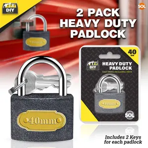 2 Heavy Duty Padlocks With Keys 40mm, Padlocks Outdoor Heavy Duty Weatherproof Ideal for Shed, Fence, Garage