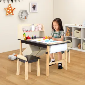 Costway Kids Table & Chair Set Children Wooden Toddler Drawing Art Desk w/ 2-Tier Shelf