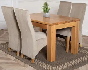 Dakota 127 x 82 cm Chunky Oak Small Dining Table and 4 Chairs Dining Set with Lola Grey Fabric Chairs