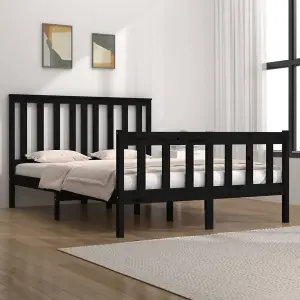 Berkfield Bed Frame Black Solid Wood Pine 140x190 cm