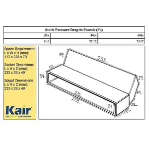 Kair 45 Degree Vertical Elbow Bend 234mm x 29mm - 9 x 1 inch Rectangular Plastic Ducting Adaptor