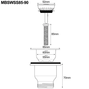 Astini, RAK, Rangemaster, Caple 65mm Copper Sink Strainer Waste MBSWSS85-90