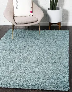 Duck Egg Blue Thick Shaggy Rug - California - 140x200cm (4'6" x 6'6")