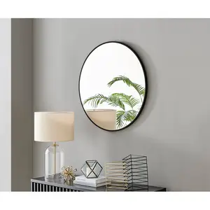 Alcantera Round Metal Frame Wall Mirror Simple and Elegant Modern Design Black / 80cm H x 80cm W