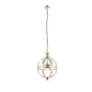 Luminosa Vienna 1 Light Spherical Pendant Bright Nickel Plated On Solid Brass, Glass, E27