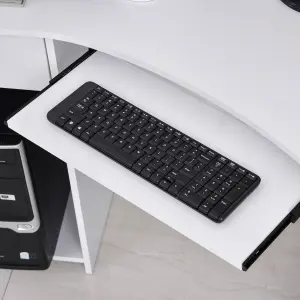 HOMCOM L-Shaped Corner Computer Desk w/ 2 Shelves Worktop Keyboard Tray White