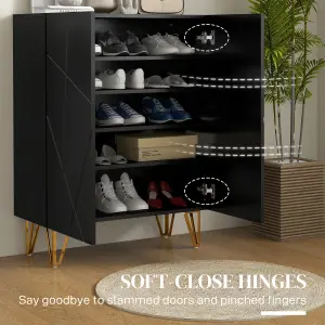 HOMCOM Shoe Storage Cabinet with Soft-Close Hinges and Adjust Shelves, Black