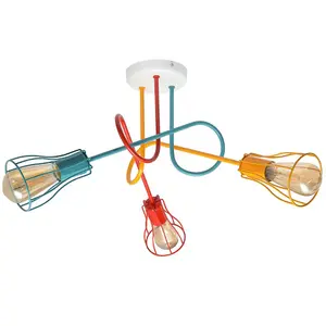 Luminosa Oxford Multi Arm Semi Flush Ceiling Light White, Orange, Red, Turquoise 64cm